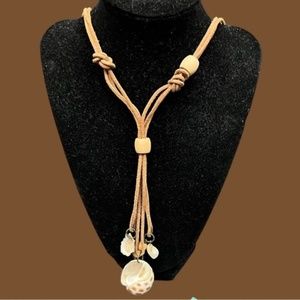 Boho Leather Lariat Necklace Seashell Pendants